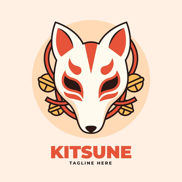 Hand drawn flat design kitsune illustration