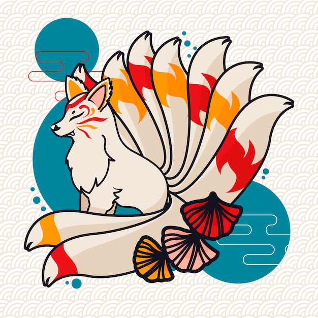 Бесплатное векторное изображение Нарисованная рукой иллюстрация кицунэ плоского дизайна