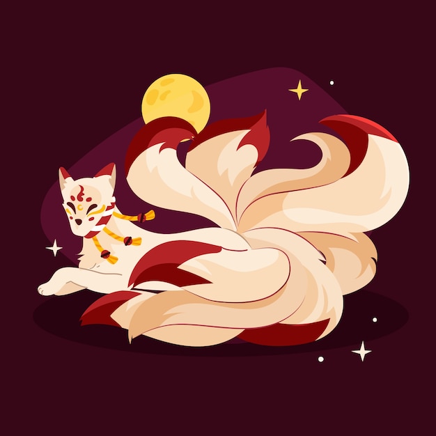 Free vector hand drawn flat design kitsune illustration