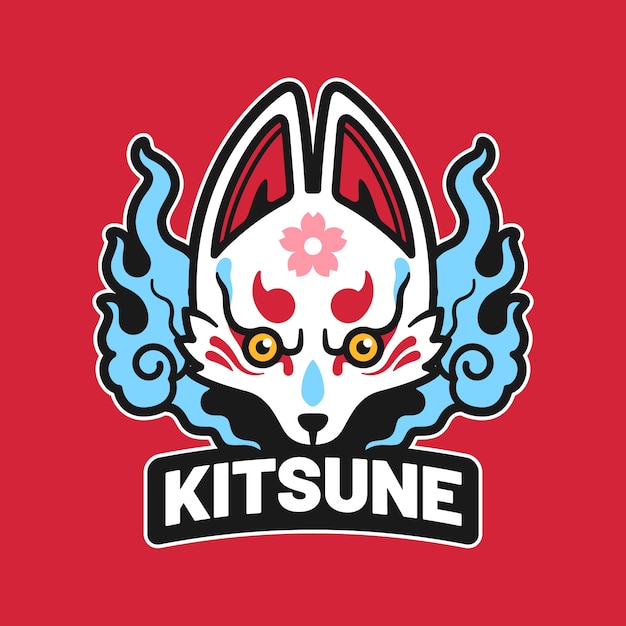 Hand drawn flat design kitsune logo template