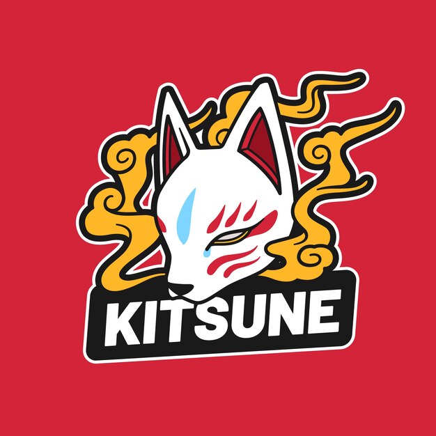 Hand drawn flat design kitsune logo template