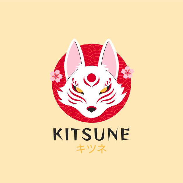 Hand drawn flat design kitsune logo