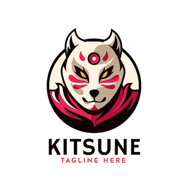 Vettore gratuito logo kitsune design piatto disegnato a mano