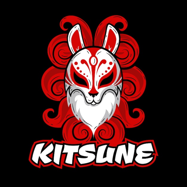 Hand drawn flat design kitsune logo