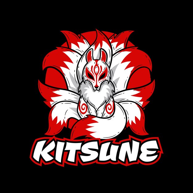 Hand drawn flat design kitsune logo