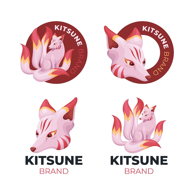 Hand drawn flat design kitsune logo