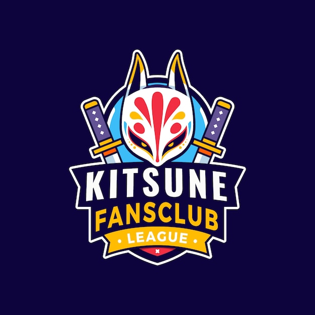 Vettore gratuito logo kitsune design piatto disegnato a mano