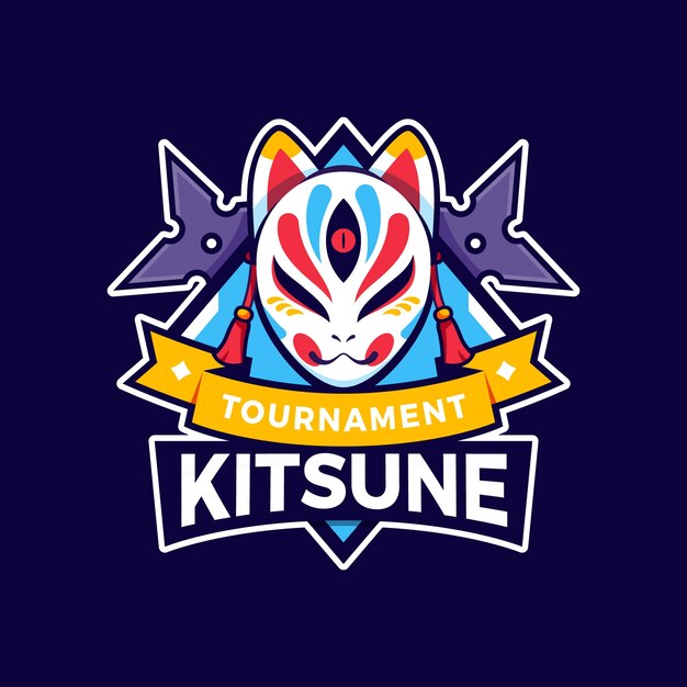 Hand drawn flat design kitsune logo