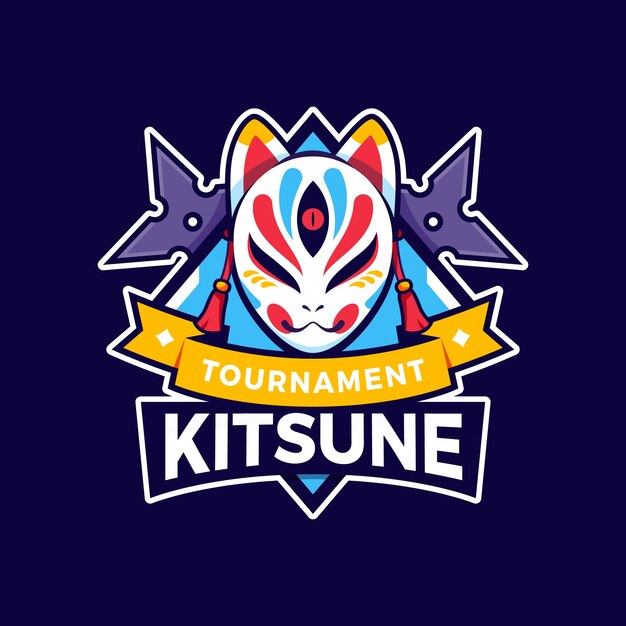 Ручной обращается плоский дизайн логотипа кицунэ