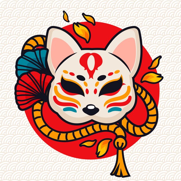 手描きフラットデザインキツネマスクイラスト