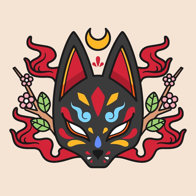 Free vector hand drawn flat design kitsune mask illustration