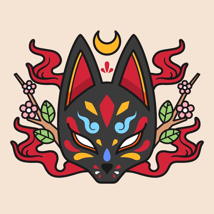 Free Vector hand drawn flat design kitsune mask illustration