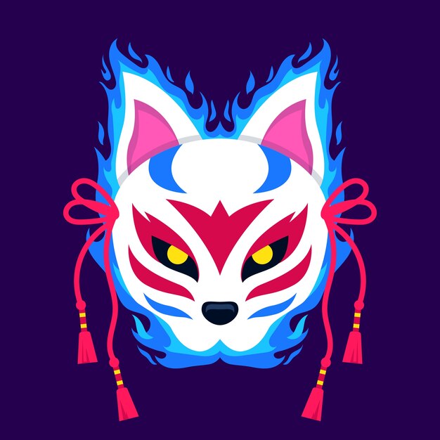 Hand drawn flat design kitsune mask illustration