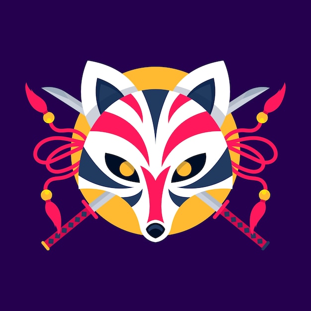 Vettore gratuito illustrazione della maschera kitsune dal design piatto disegnato a mano