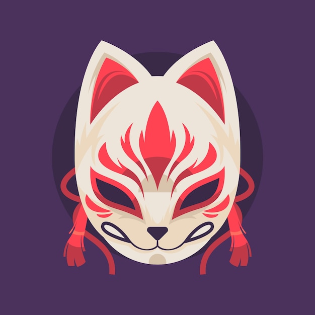 Vettore gratuito illustrazione della maschera kitsune dal design piatto disegnato a mano