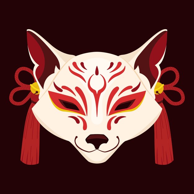 Hand drawn flat design kitsune mask illustration