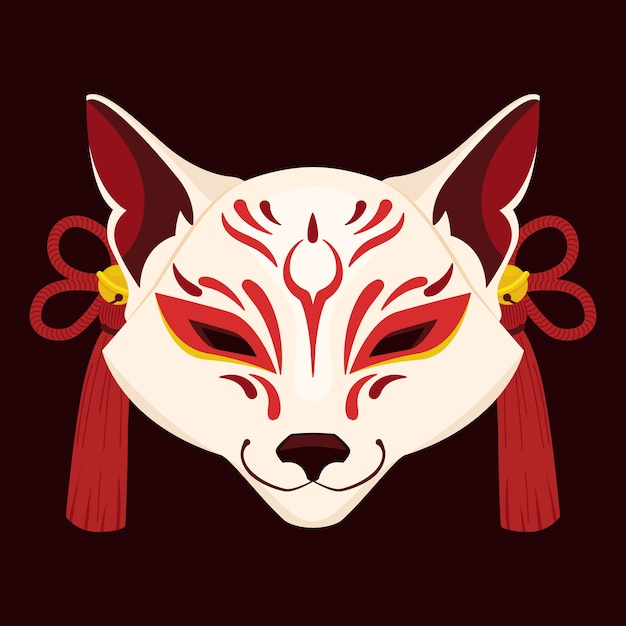 Hand drawn flat design kitsune mask illustration