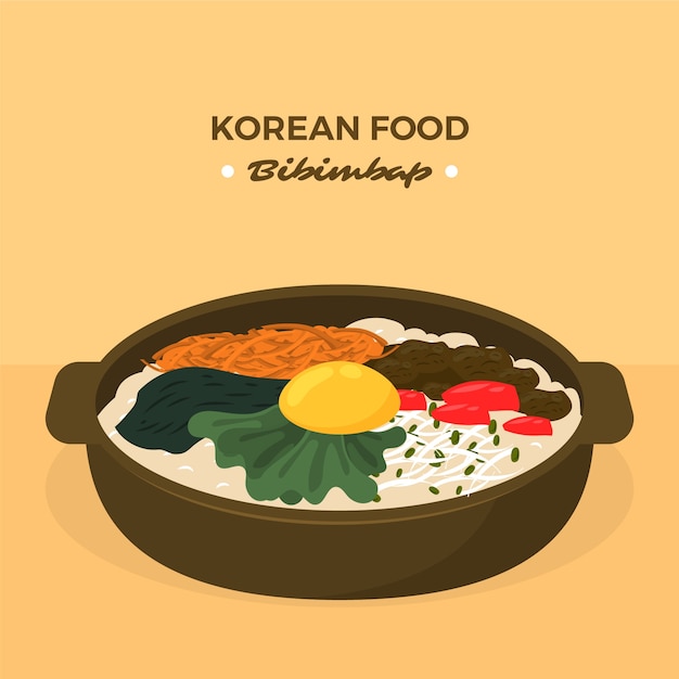 Vettore gratuito illustrazione di cibo coreano di design piatto disegnato a mano