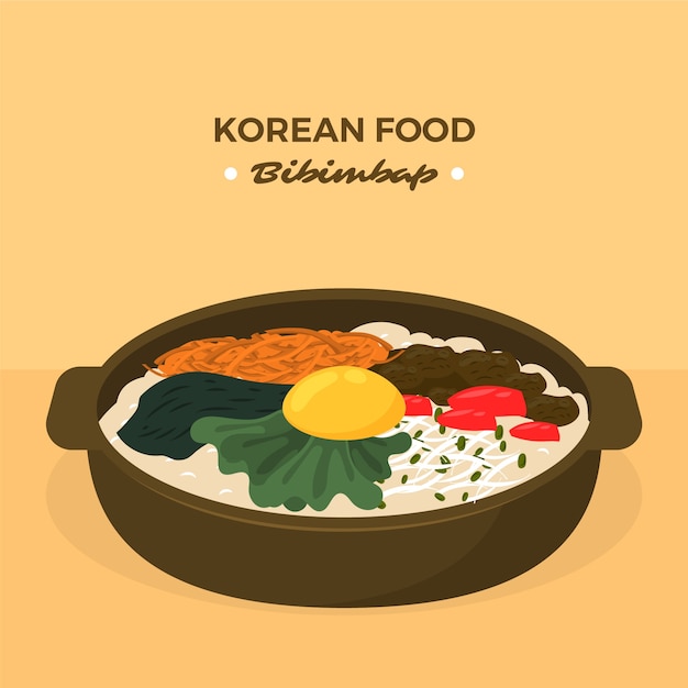 Hand drawn flat design korean food illustration