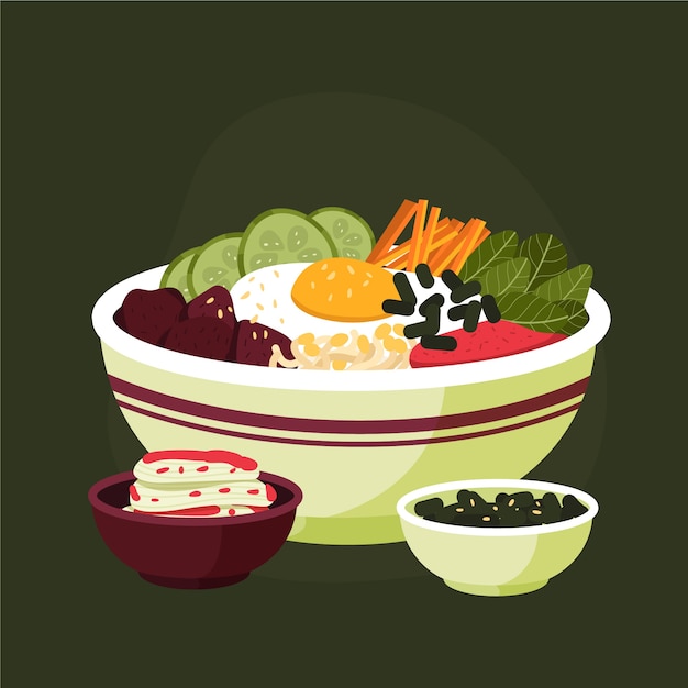 hand drawn flat design korean food illustration