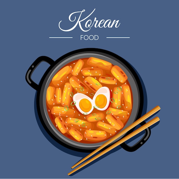 Ручной обращается плоский дизайн иллюстрации корейской кухни