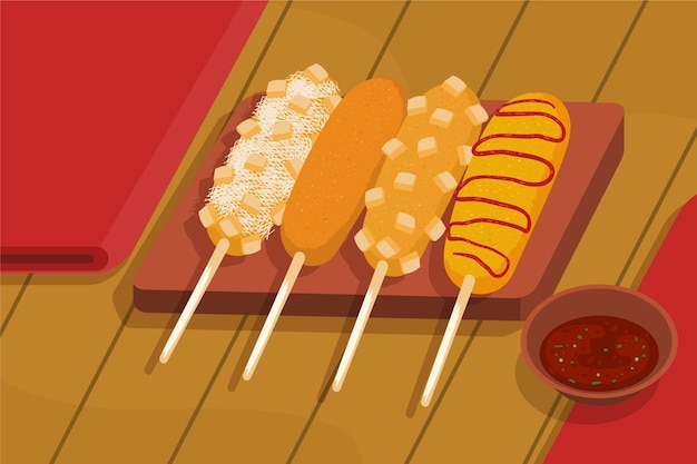 Free vector hand drawn flat design korean food illustration