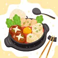 無料ベクター 手描きフラットデザイン韓国料理イラスト