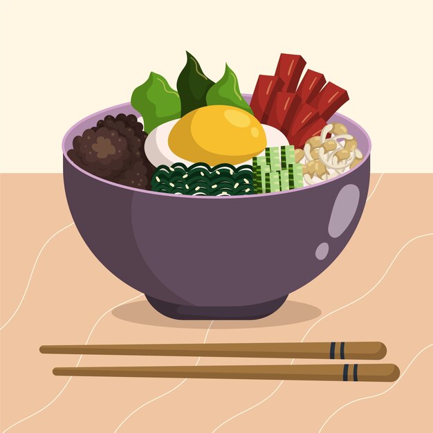 手描きフラットデザイン韓国料理イラスト