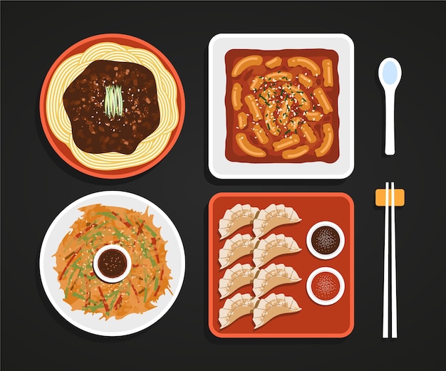 Free vector hand drawn flat design korean food illustration