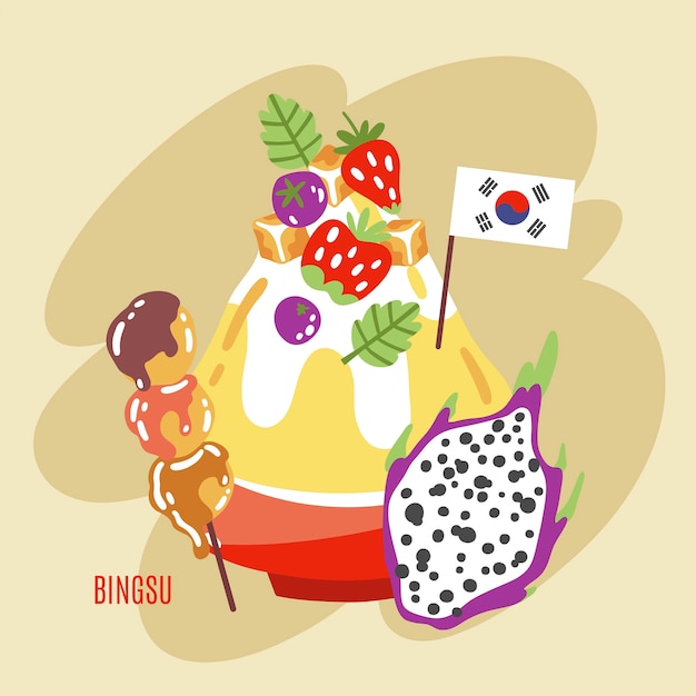 Hand drawn flat design korean food illustration