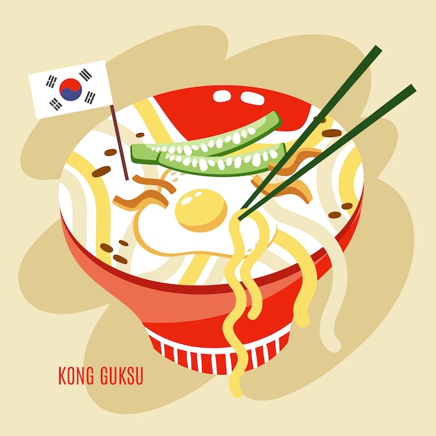 Illustrazione di cibo coreano di design piatto disegnato a mano