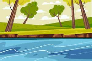 Free vector hand drawn flat design lake scenery