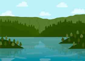 Free vector hand drawn flat design lake scenery