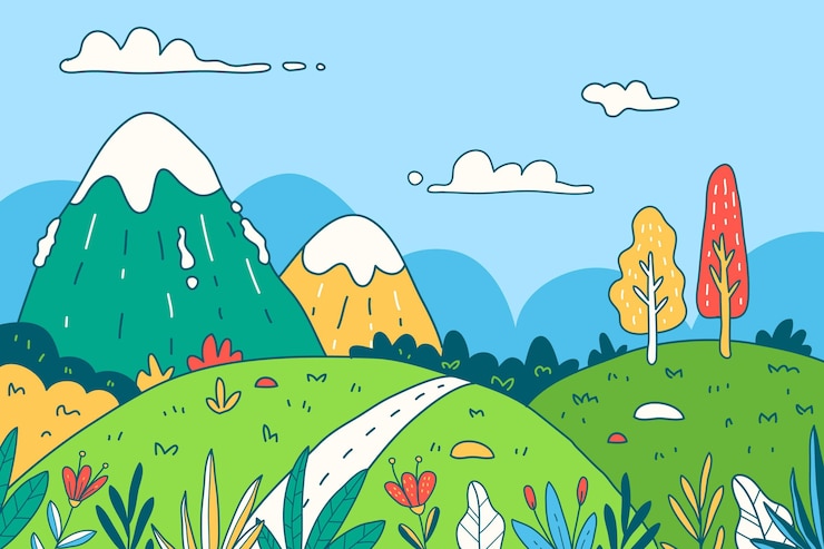 無料Vector 手描きのフラットなデザインの風景