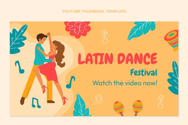 Vettore gratuito modello di festa di ballo latino design piatto disegnato a mano