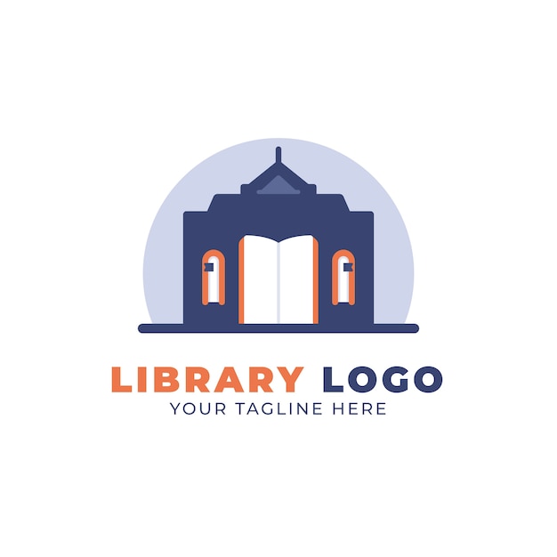 Modello di logo della libreria dal design piatto disegnato a mano