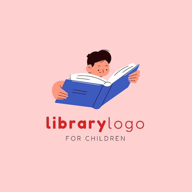 Нарисованный рукой шаблон логотипа библиотеки плоского дизайна