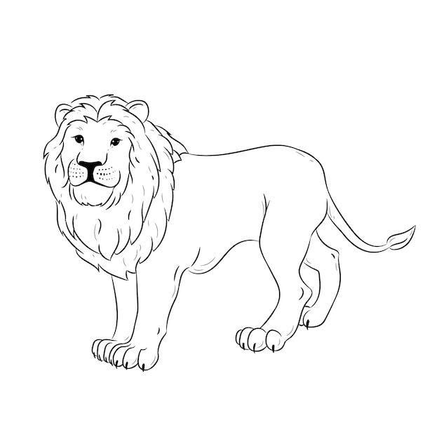 手描きのフラットなデザインのライオンのアウトライン