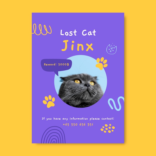 Hand drawn flat design lost cat jinx poster