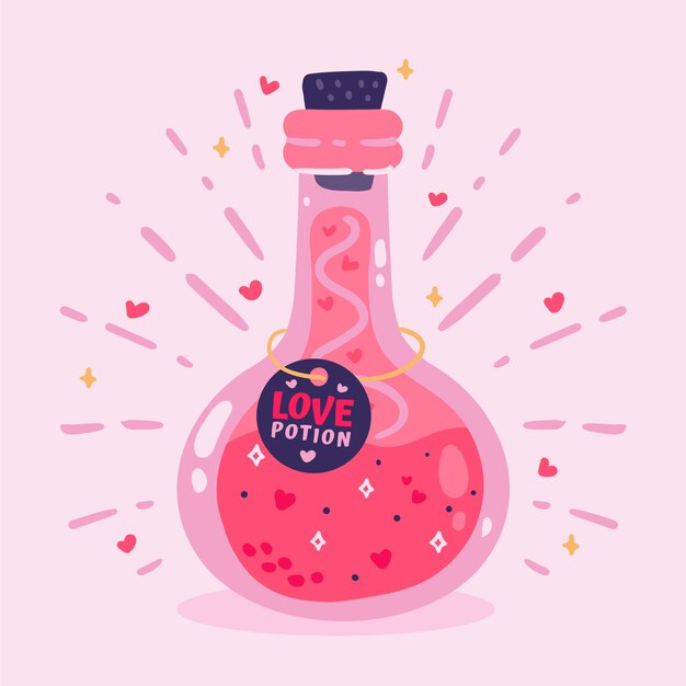 Hand drawn flat design love potion illustration