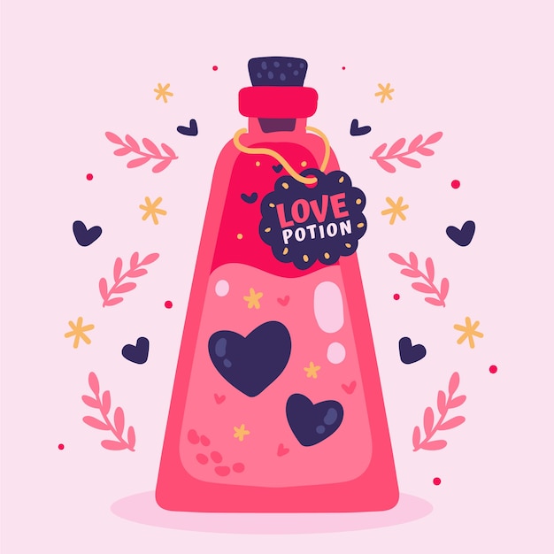 Hand drawn flat design love potion illustration