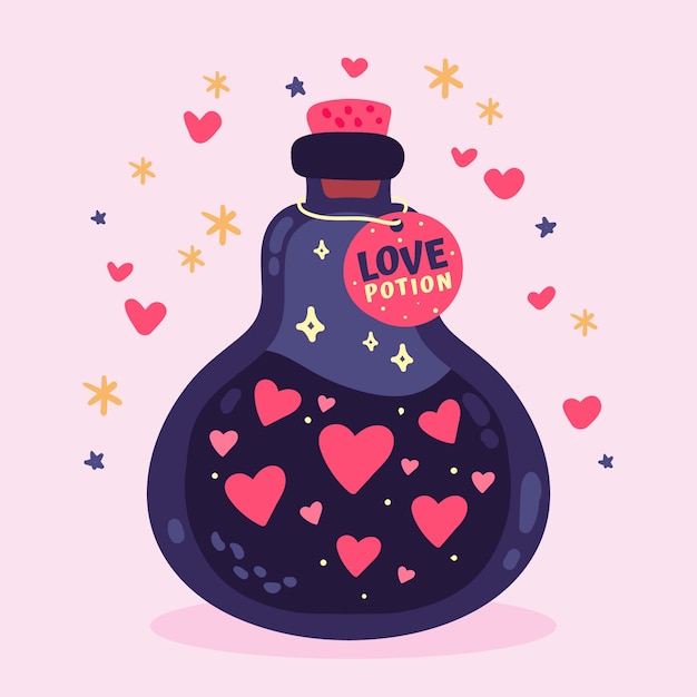 Hand drawn flat design love potion illustration