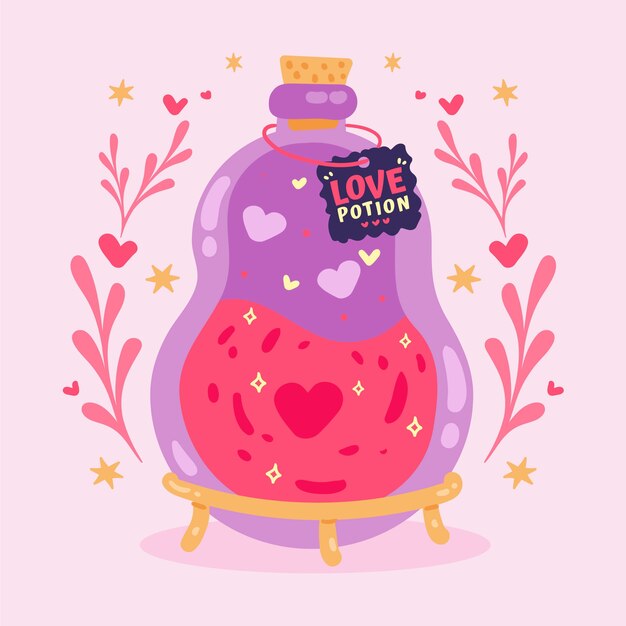 Hand drawn flat design love potion illustration