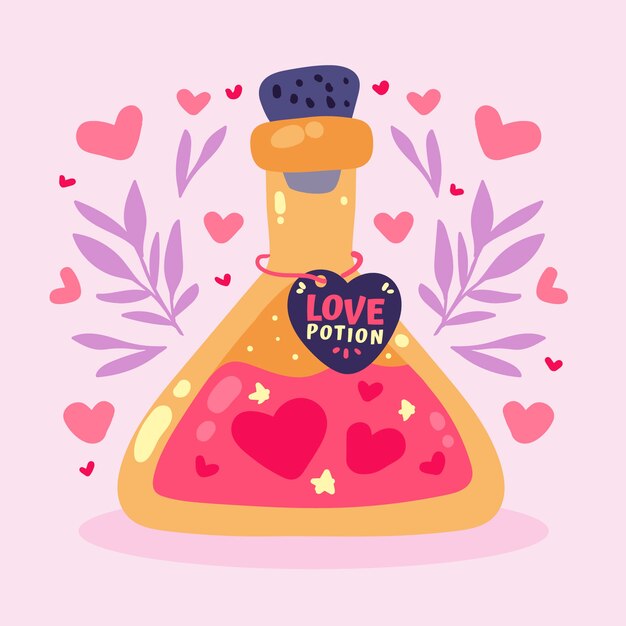Hand drawn flat design love potion illustration