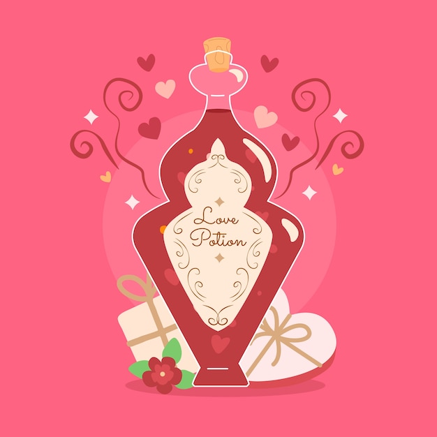 Hand drawn flat design love potion illustration