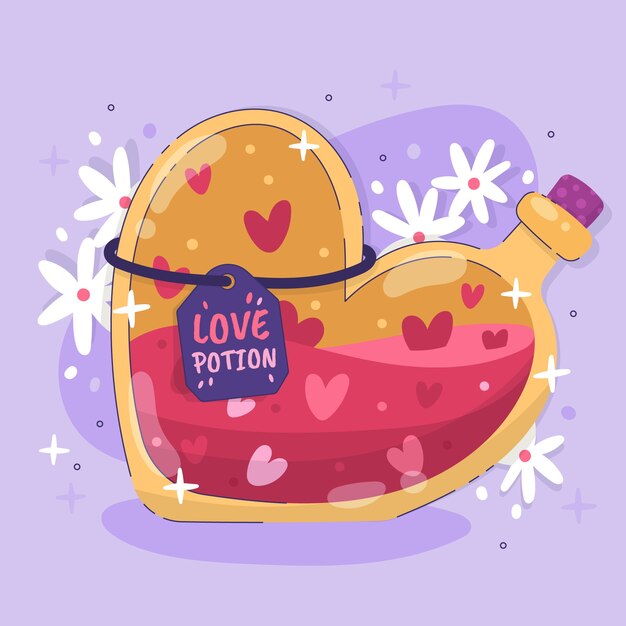 Hand drawn flat design love potion illustration