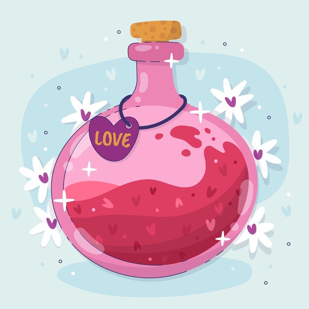 Hand drawn flat design love potion illustration
