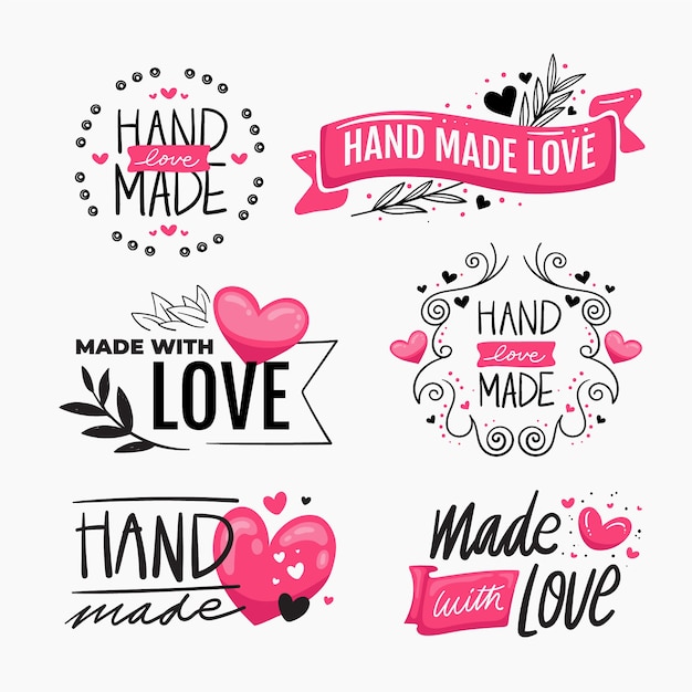 Free vector hand drawn flat design made with love stamps