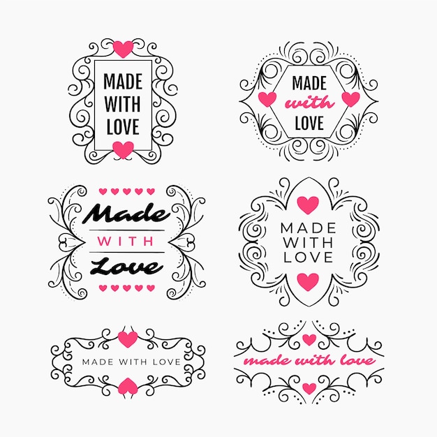 Free Vector | Hand drawn flat design made with love stamps