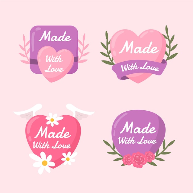 Free vector hand drawn flat design made with love stamps